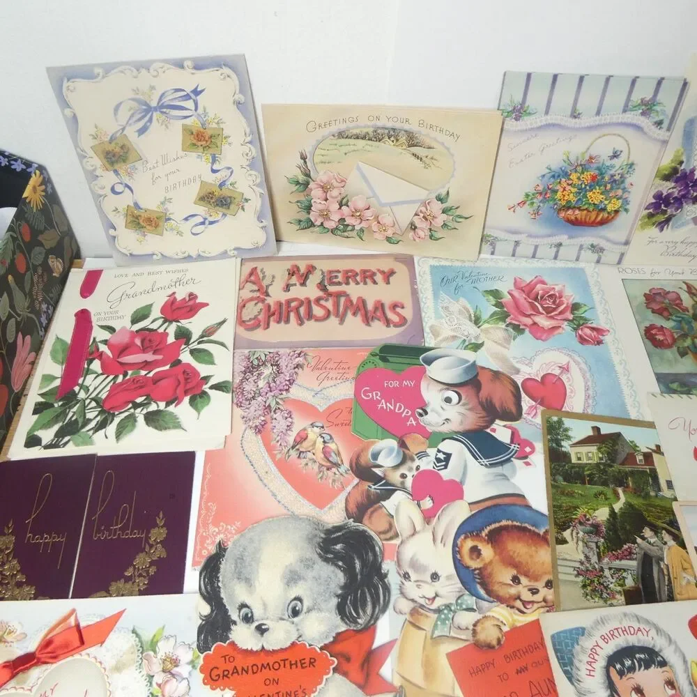 Lot Vintage Holiday Greeting Cards Valentines Birthday Christmas Used